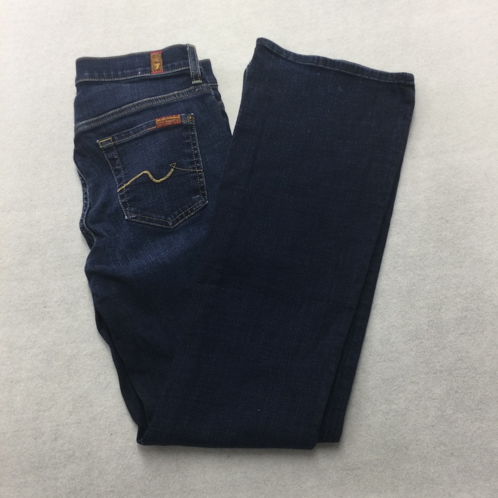 7 For All Mankind Bootcut Jeans Womens 26 Blue Dark Wash Low Rise Stretch Denim